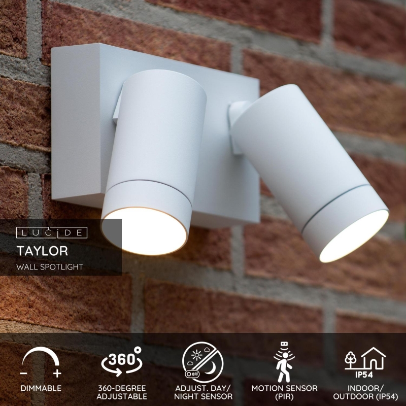 Lucide TAYLOR - Nástenné bodové svietidlo Vonkajšie - 2xGU10 - IP54 - Biele